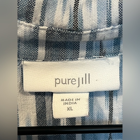 J. Jill Pure Jill Cotton Button Front Ikat Blue Tunic Top Size XL 3/4 Sleeve - Picture 7 of 15